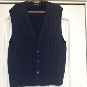 KALLSPIN Sweater Vest Mens XXL Navy Cashmere Wool Blend Cable knit Preppy Office